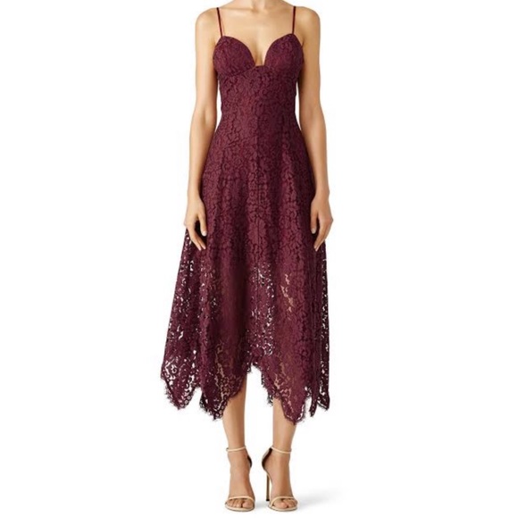 REVOLVE Lovers + Friends Merlot Lantern Lace Midi Dress - Picture 1 of 8
